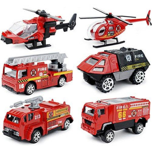 JQGT 6 in 1 Pocket Fire Engine Truck Rescue Vehicle Toy Play Set for Kids Toddlers Mini Action Fire Truck Toy