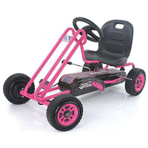 Hauck Lightning - Pedal Go Kart | Pedal Car | Ride On Toys For Kids Ages 4-7 Years Old With Ergonomic Adjustable Seat & Sharp Handling - Pink