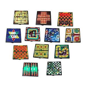 Mini Magnetic Board Games - Set of 12 Individually Packaged Travel Games - Checkers Chess Solitaire Tic Tac Toe and Much More. Mini Games for Kids