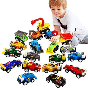 Pull Back Car, 20 Pcs Assorted Mini Truck Toy and Race Car Toy Kit Set, Play Construction Vehicle Playset for Boy Kid Child Party Favors Birthday Game Supplies Pinata Stuffers Easter Egg Hunt Fillers