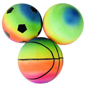 Rhode Island Novelty 6 Inch Rainbow Sports Vinyl Balls Set of 3 Assorted Designs May Vary