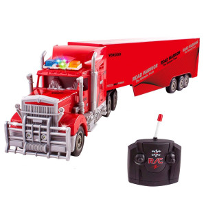 Vokodo Rc Semi Truck And Trailer 23 With Lights Electric Hauler Remote control Kids Big Rig Toy carrier Van Transport Vehicle Ready To Run Semi-truck cargo car great gift For children Boys girls Red