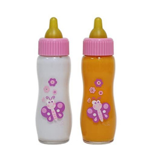 JC Toys Deluxe Disappearing Magic Bottles | Fits All Dolls | Milk and Juice | Butterfly Theme | Ages 2+ , Pink