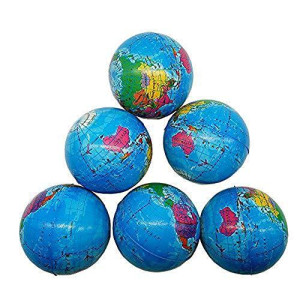 Sohapy 2.48'' Mini Squeezable Globe Stress Balls,Tension Reliver Balls,Party Favor,Soft PU Globe Ball,Earth Pattern,Party Toys (6 PCS)