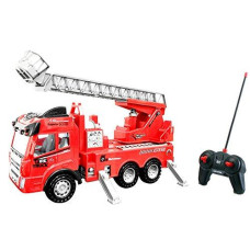 Toy Rc Rescue Fire Engine Truck Multi-Function Remote Control w/ Extending Ladder, by Bo Toys