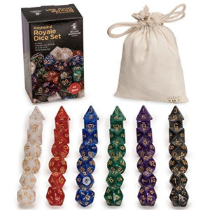 Yellow Mountain Imports 42 Polyhedral Dice, 6 Colors with Complete Set of D4, D6, D8, D10, D12, D20, and D% for Role Playing Games (RPG), DND, MTG, and Other Dice Games