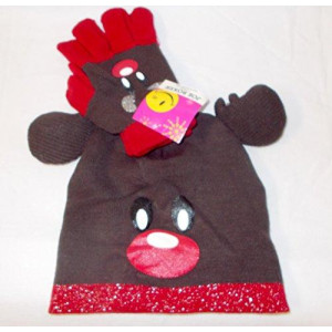 Rudolph Red Nose Reindeer Stocking Christmas Hat Gloves Knit NWT