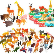 Yeonha Toys Animals Figure, 80 Piece Mini Safari Jungle Animals and Farm Animal Toys Set, Realistic Wild Vinyl Plastic Animal Learning Toys for Boys Girls Kids Toddlers Forest Party Favors