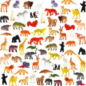 Animal Toy, 64 Pack Mini Wild Jungle Realistic Plastic Animals Figure Toys Set, for Kids Boy Girl Party Favors Pinata Goodie Bag Stuffers Easter Egg Fillers Birthday Classroom Rewards Cupcake Toppers