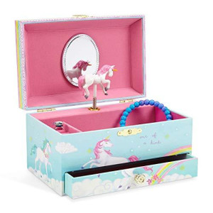 Jewelkeeper Girl's Musical Jewellery Storage Box with Pull-out Drawer, Rainbow Unicorn Design, The Unicorn Tune