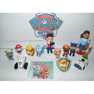 Paw Patrol Deluxe Figure Set of 14 Toy Kit with Original and New Pups Like Everest and Tracker, New Vehicles, Special Sticker and a collectilbe PAWRing