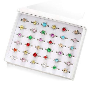 PinkSheep Jewel Rings for Kids 30pc Adjustable No duplication Girl Pretend Play and Dress Up Rings