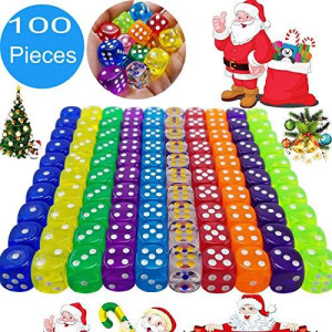 100 Pieces Translucent Colors 6-Sided Games Dice Set, 14 mm Round Corner Dice for Playing Games, Like Board Games, Dice Games, Math Games, Party Favors, Toy Gifts or Teaching Kids Math (100 Pack)