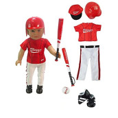 American Fashion World Red Baseball Uniform with Accessories Made to fit 18 inch Dolls