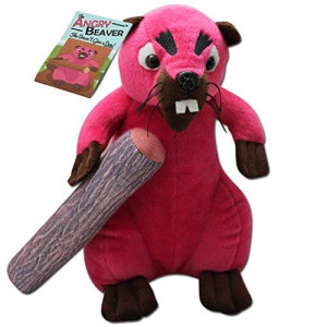 Gears Out Debra The Angry Beaver - Always Dam Hungry for Wood, Funny Stuffed Beaver Plush for Adults, Includes 8 Inches of Wood, Pink, Grumpy
