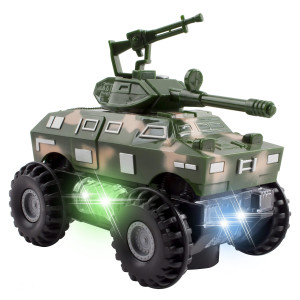 WolVolk Set of 8 Military car Truck Toys with Lights and Sounds for Kids, Army Action with Bump & go (Size of Each Vehicle is Approximately 5 x 3)
