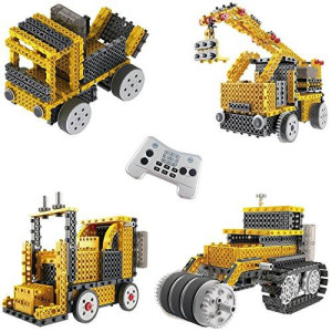 Think Gizmos Ingenious Machines DIY RC Construction Vehicle Building Kit. 4 in 1 Creative Building Set inc Crane, Forklift, Bulldozer & Truck - Build Your Own RC Truck Toys for Kids