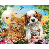 Bits and Pieces - 200 Large Piece Jigsaw Puzzle - Kitten and Puppy - 200 pc Cat and Dog Jigsaw by Artist Adrian Chesterman