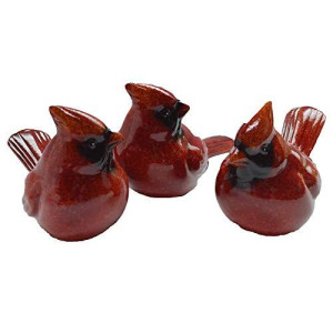 Small Winter Red Cardinals 6 x 3.5 Inch Ceramic Holiday Tabletop Figurines Set of 3