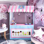 Ice Cream Cart - Portable Play Store and 3 Pretend Food- 49 Inches Tall- Colorful Kids Business Cart for Child Development and Learning- Children Playhouse Indoor & Outdoor