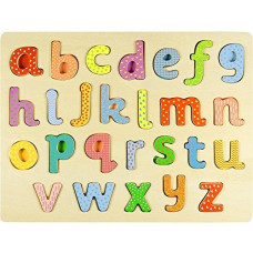 Imagination Generation Alphabet Chunky Puzzle Board -Learn Your Abc's with Professor Poplar's Wooden Pegged Puzzles |Young Children's Educational Toys | Lower Case