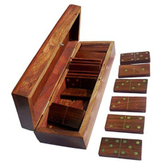 UP24INTO7 Dominoes Set- 28 Piece Domino Tiles Set, Handcrafted Classic Numbers Table Game with Wooden Storage Case