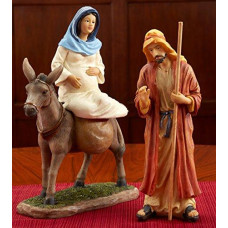 Set of 3 Traveling Holy Family to Bethlehem Polystone Christmas Figurines - 7 inch Scale
