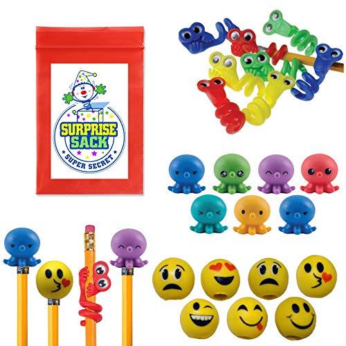 Super Secret Surprise Sack Emoji, Octo Squishies, & Wiggle Eye Pencil Topper Pack (36 Pc) with 1