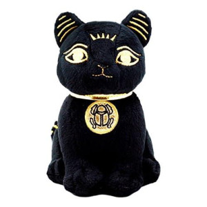 Ebros Black & gold Egyptian Small Scarab Amulet Bastet cat Plush Toy Soft Doll collectible 5 H