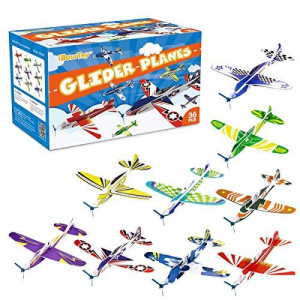 iBaseToy 36 Pack Glider Planes for Kids - 8" Foam Airplane Toys, Airplane Party Favors, Carnival Prizes, Classroom Prizes, Outdoor Flying Toys Foam Planes for Kids Boys Girls Valentines Gifts