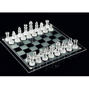 Fine Glass Chess Game Set, Solid Glass Chess Pieces and Crystal Mirror Chess Board 10 x 10 inches for Youth Adults Gift