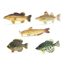 Toy Fish Factory American Angler Collection Toy Fish Set | Toy Fish Figurines | Largemouth Bass Catfish Bluegill Crappie Striper | Educational Fish Toy | Fish Cake Topper | 3 Long