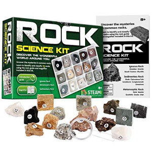 XXTOYS Rock Stone Colletction Science Kit Geology Kid Specimens Gift Presents 15pcs Magnifier Included