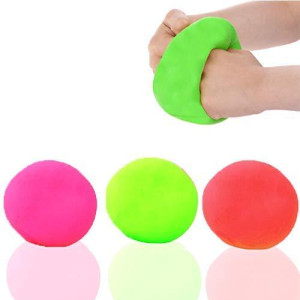 Stress relief toys [3 pack] Squishy Toys Stress Ball. (Green, Orange and Pink). Mold it, Squeeze it, Stretch it, Smoosh it. Great for kids and adults. Bouncy Squeezable and Soft