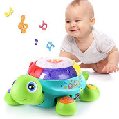 iPlay, iLearn Baby Musical Turtle Toy, Spanish English Bilingual Learning, Toddler Crawling Toys W/ Light & Sound, Infant Development Educational Birthday Gifts 6 7 8 9 10 12 Month 1 Year Old Boy Girl