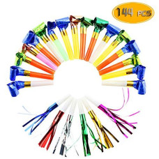 Weoxpr 144pcs Two Kinds of Noisemakers Blowouts Party Horns, Bulk Toys, Birthday Party Favors, New Years Party Noisemakers, Party Accessory, Prizes for Kids, Party Whistles and Streamers