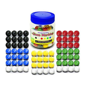 Super Value Depot Chinese Checkers Glass Marbles. Set of 72, 12 Each Color. Size 9/16 (14mm), with Practical Container.