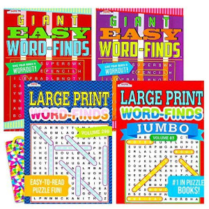 Word Find Puzzle Books for Adults Seniors - Set of 4 Jumbo Word Search Books with Large Print (Over 380 Pages Total with Bookmark)