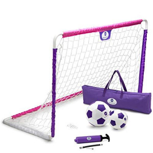 Morvat Soccer Goal Net Set for Kids, Girls & Boys, Lightweight Backyard Training Gifts for Children & Toddlers - Indoors & Outdoors, Includes 1 Goal Net, 2 Soccer Balls & 1 Carry Bag, Pink & Purple