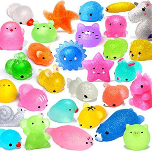 25PCS Mochi Squishy Toys Mini Squishies Bulk 2nd Generation Glitter Animals Squishy Party Favors for Kids Stress Relief Toys Easter Egg Fillers Classroom Prizes Christmas Goodie Bag Stuffers, Random
