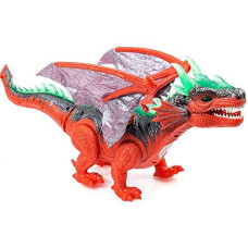 SY JOYSAE Walking Dinosaur Toy with Flashing and Sounds Dinosaur Toys for Kids, Battery Operated Triceratops Fiery Dragon (RED)