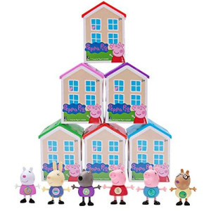 Peppa Pig Mystery House Figure Collection (6-Pack) - Each House has a Surprise Toy Action Figure Characters Inside - Great Gift, Stocking Stuffer & Party Favor for Kids - Ages 2+