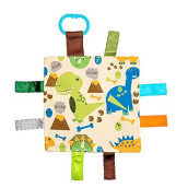 Baby Sensory Crinkle & Teething Square Lovey Toy with Closed Ribbon Tags for Increased Stimulation: 8"X8" (Dinosaurs)