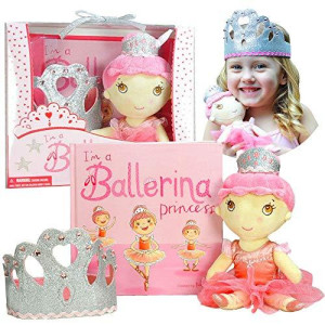 Tickle & Main, Ballerina Princess Gift Set- Includes Book, Ballerina Doll Toy, and Tiara Crown for Little Girls. Great for Birthday, Ballet Recital, Christmas, and Toddler Role Play