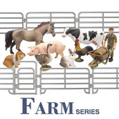 TOYMANY Solid Realistic 14PCS Farm Animal Figures Set with Fence, Farm Animals Playset Includes Farmer Horse Cow Pig Hen Duck Rabbits, Birthday Christmas Toy Gift for Kids Toddlers Children