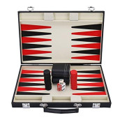 15inch Backgammon Set with Travel Leatherette Carrying Case for Kids and Adults Black and Red Backgammon Set with Travel Leatherette Carrying Case for Kids and Adult