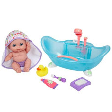 JC Toys Lil Cutesies 8.5 All Vinyl Doll and Real Working Bath Set | Posable and Washable | Removable Outfit | Bath with Play Accessories Ages 2+ , Blue