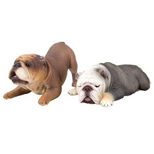 Toymany 2PCS Realistic Large Bulldog Figurines, Solid Dog Figures Toy Set, Christmas Birthday Gift Party Decoration for Kids Toddlers Children