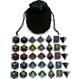 IvyFieldDice 5 Sets New Black Polyhedral Dice with Satin-Lined Velvet Bag for Dungeons and Dragons DND RPG MTG D20 D12 D10 D8 D6 D4