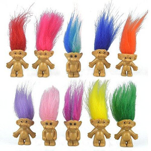 10PCS Mini Troll Dolls, PVC Vintage Trolls Lucky Doll Mini Action Figures 1.2" Cake Toppers Chromatic Adorable Cute Little Guys Collection, School Project, Arts Crafts, Party Favors